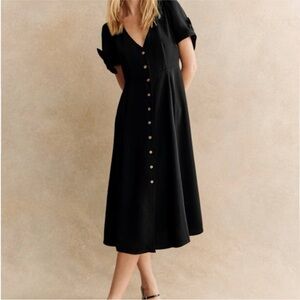 Sezane Midi Black Button Up Dress Size 38 fits like 6